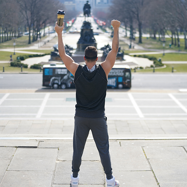 Joel Freeman on "Rocky" steps