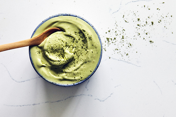 green tea ice cream in a bowl