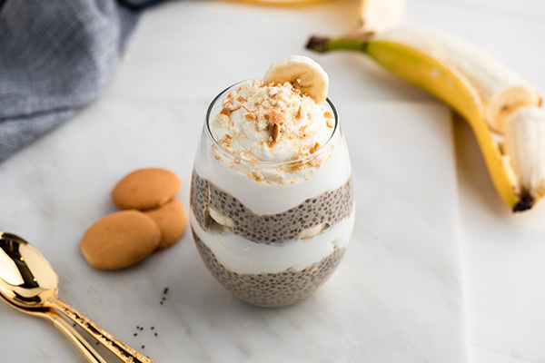 Banana Cream Pie Chia Pudding in a glass